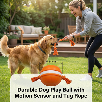Durable Dog Play Ball with Motion Sensor and Tug Rope in Dog-Friendly Colours