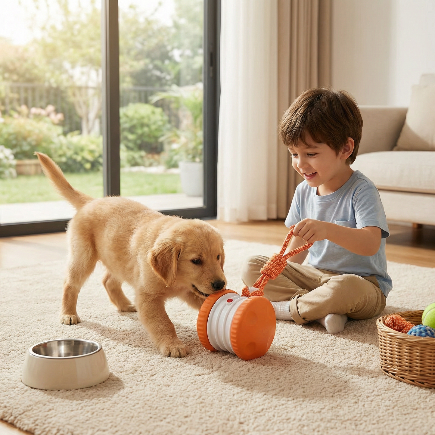 Interactive & Durable Dog Ball – Motion Toy with Tug Rope in Dog Colours