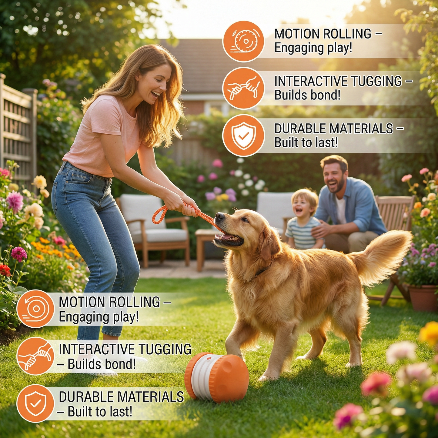 Interactive & Durable Dog Ball – Motion Toy with Tug Rope in Dog Colours
