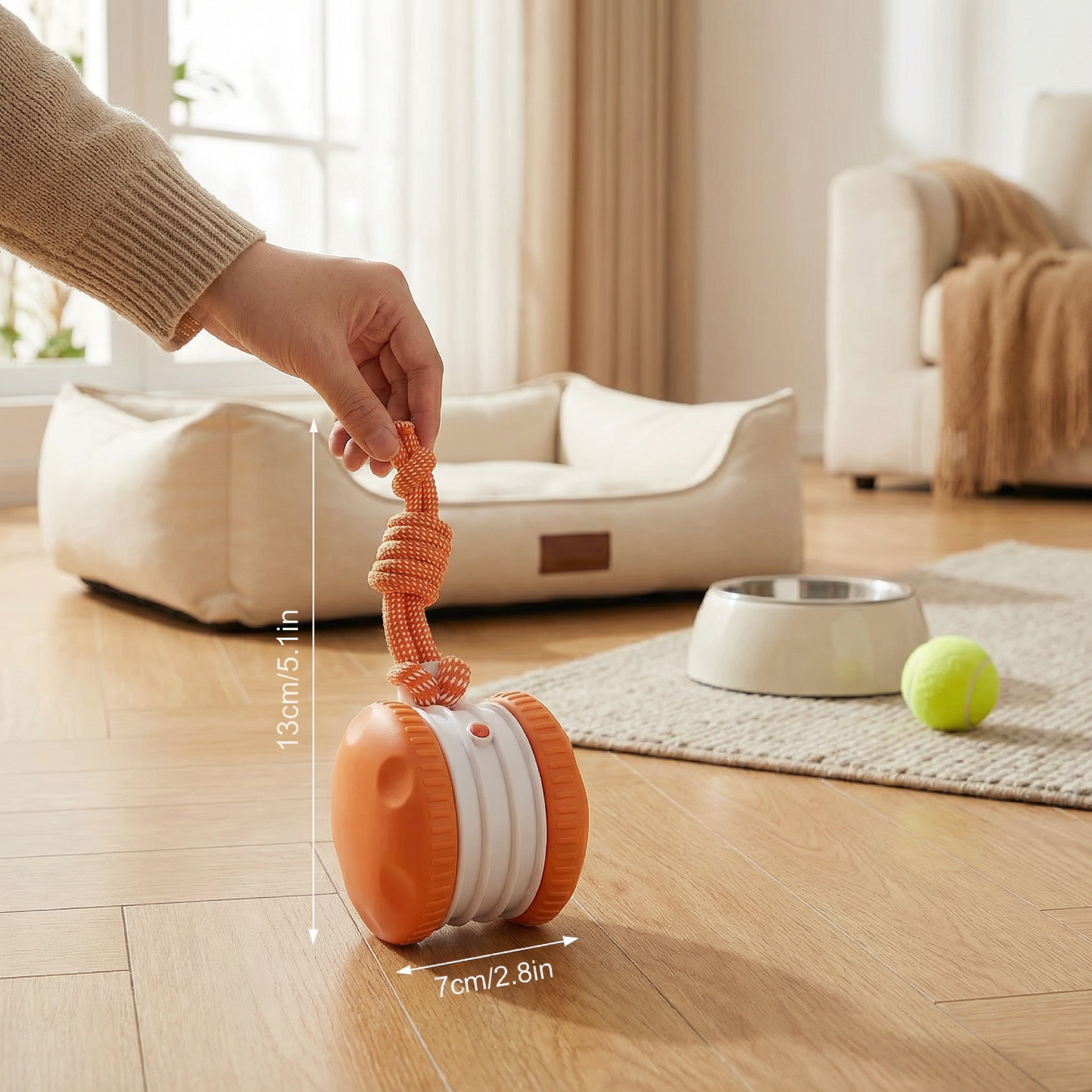 Interactive & Durable Dog Ball – Motion Toy with Tug Rope in Dog Colours