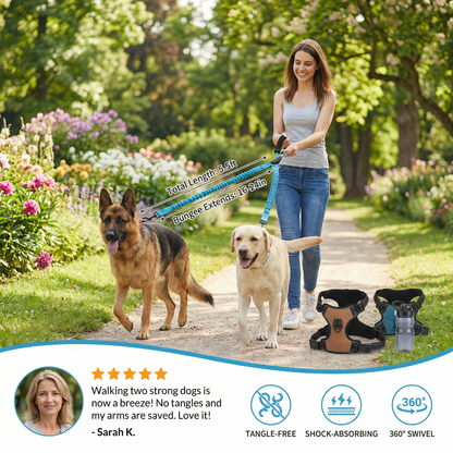 2-in-1 Double Dog Leash with 360° Swivel – Tangle-Free & Shock-Absorbing