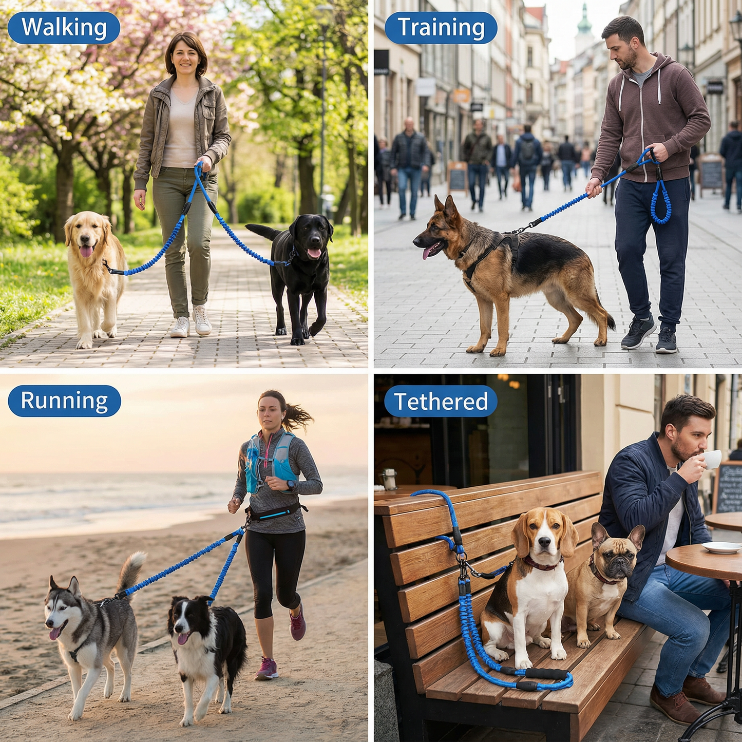 2-in-1 Double Dog Leash with 360° Swivel – Tangle-Free & Shock-Absorbing
