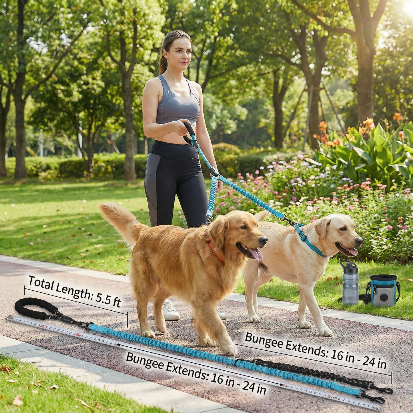 2-in-1 Double Dog Leash with 360° Swivel – Tangle-Free & Shock-Absorbing