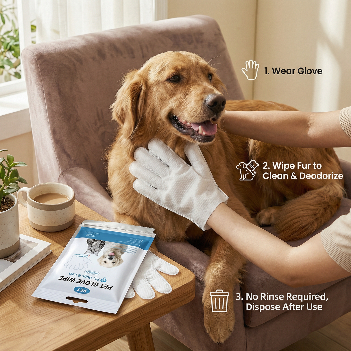 Glove cleaning wipes for pets
