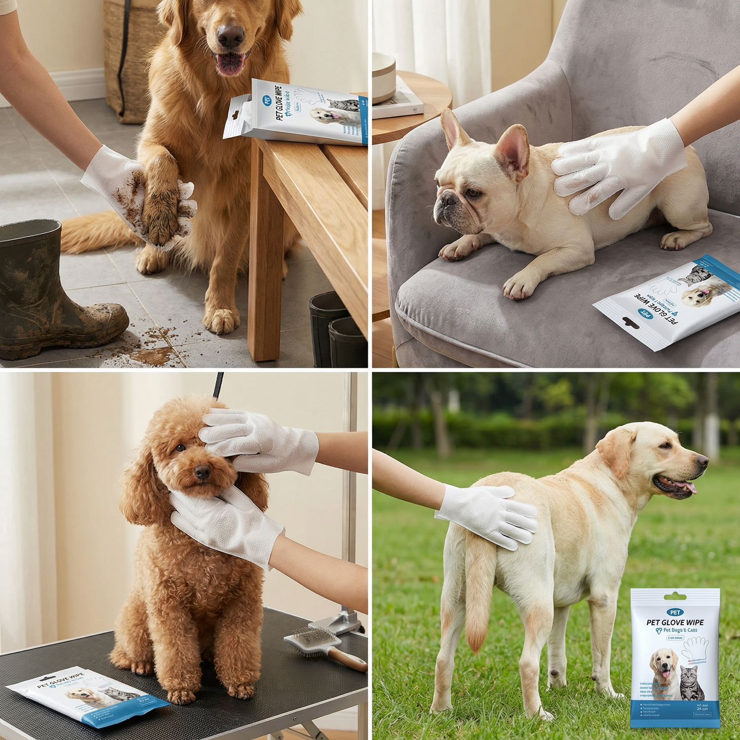 Glove cleaning wipes for pets