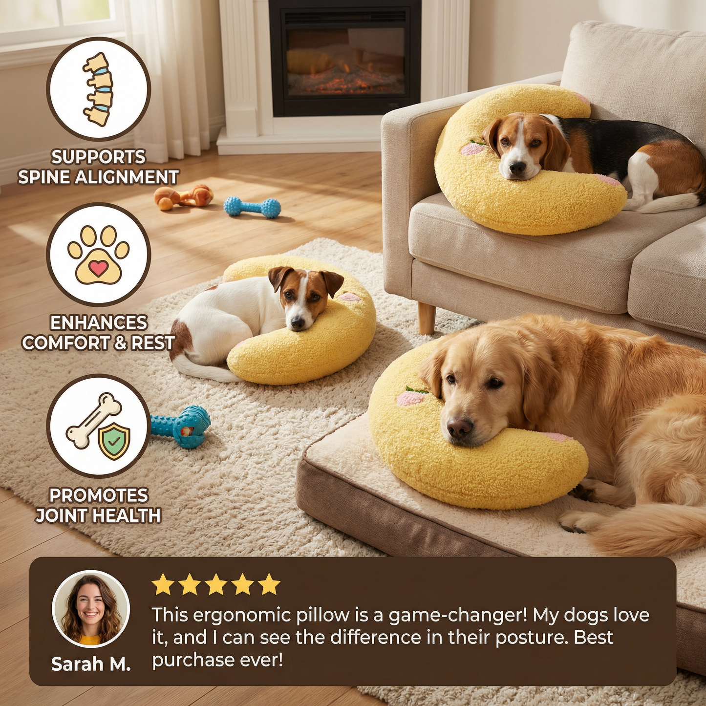 Ergonomic dog support pillow for healthy posture