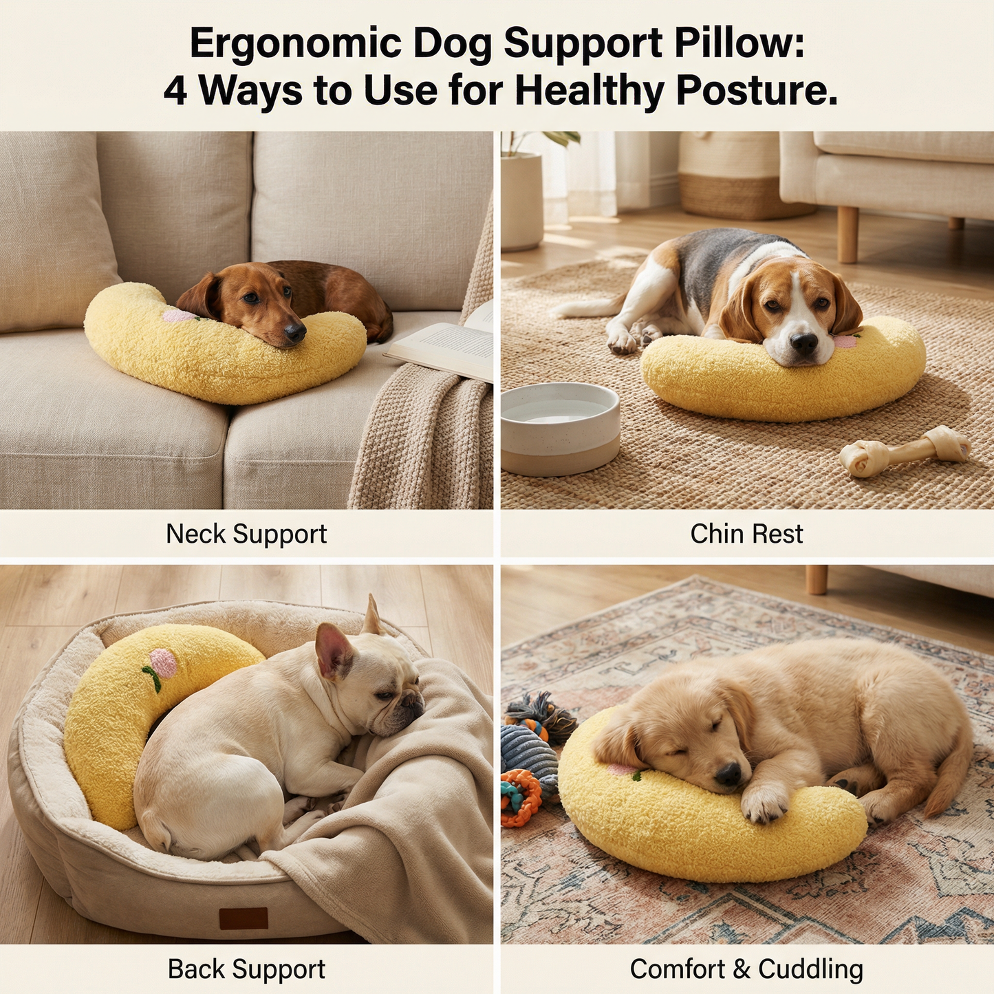 Ergonomic dog support pillow for healthy posture