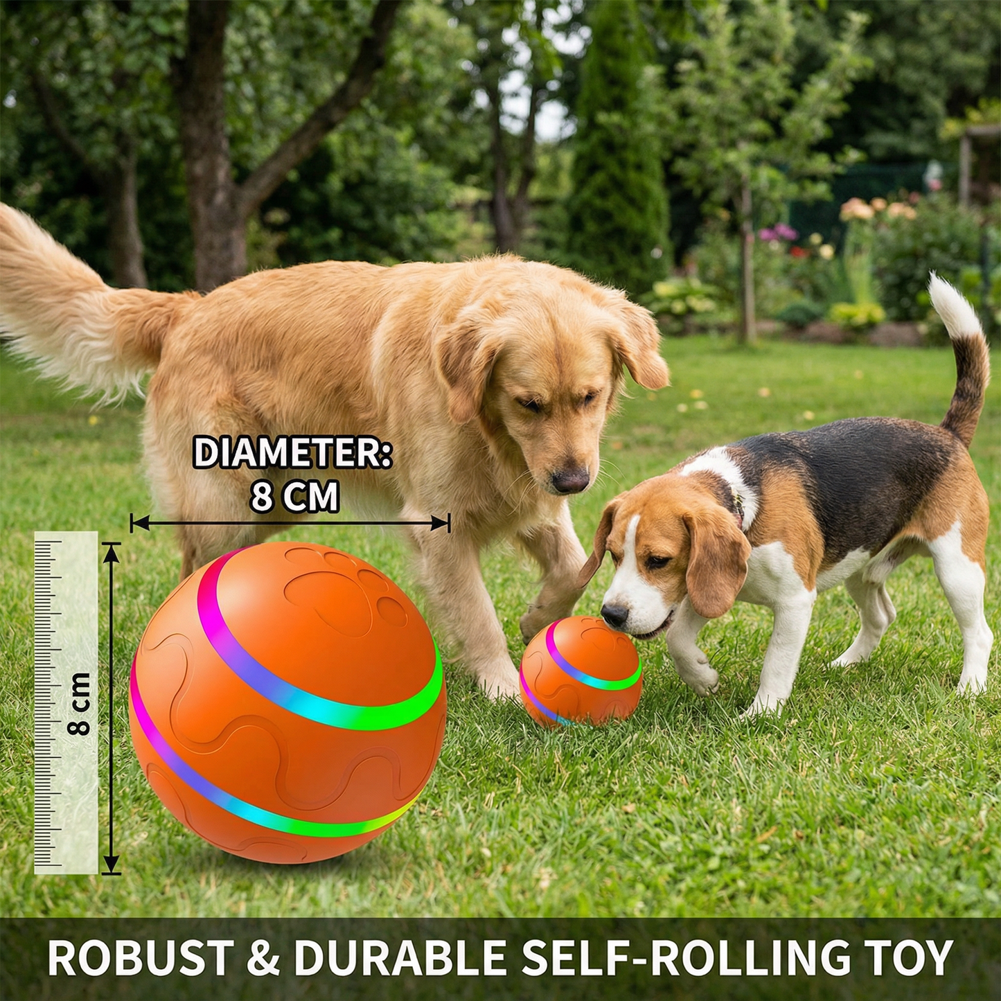 Robust and durable self-rolling dog toy ball