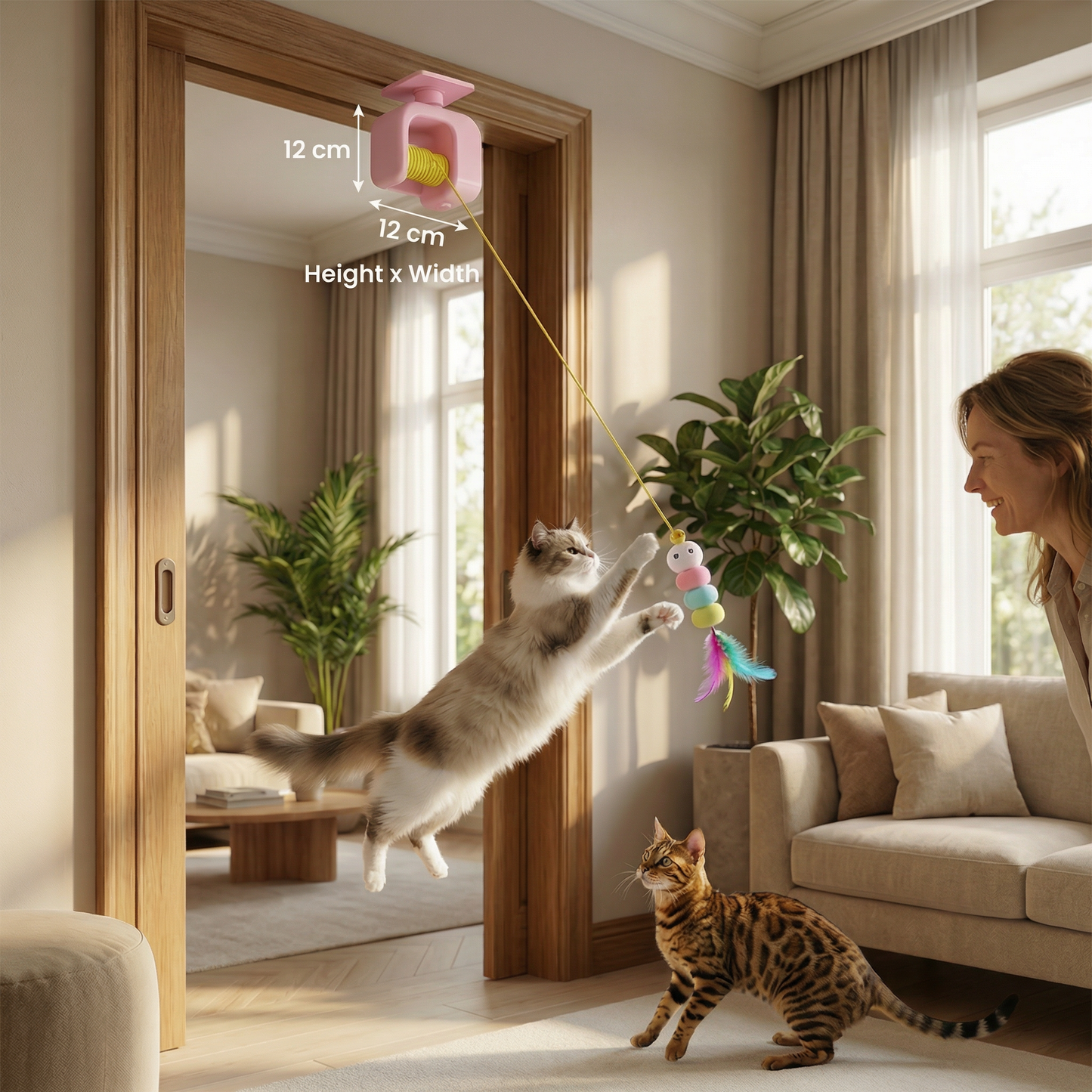 Interactive door yo-yo cat toy with self-play function