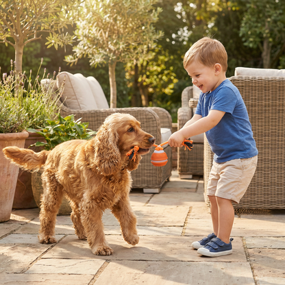 Durable Dog Play Ball with Motion Sensor and Tug Rope in Dog-Friendly Colours