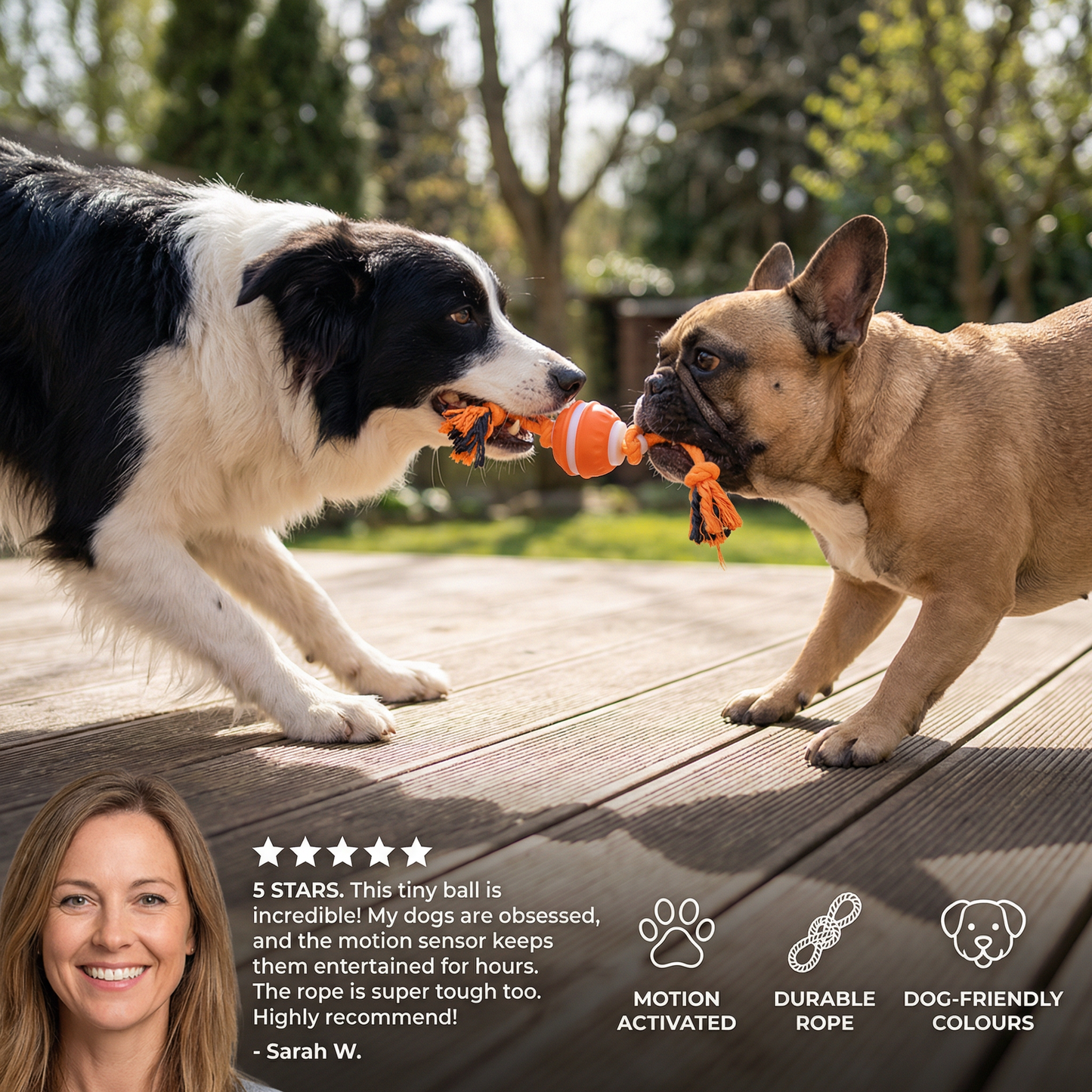 Durable Dog Play Ball with Motion Sensor and Tug Rope in Dog-Friendly Colours