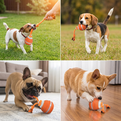 Durable Dog Play Ball with Motion Sensor and Tug Rope in Dog-Friendly Colours