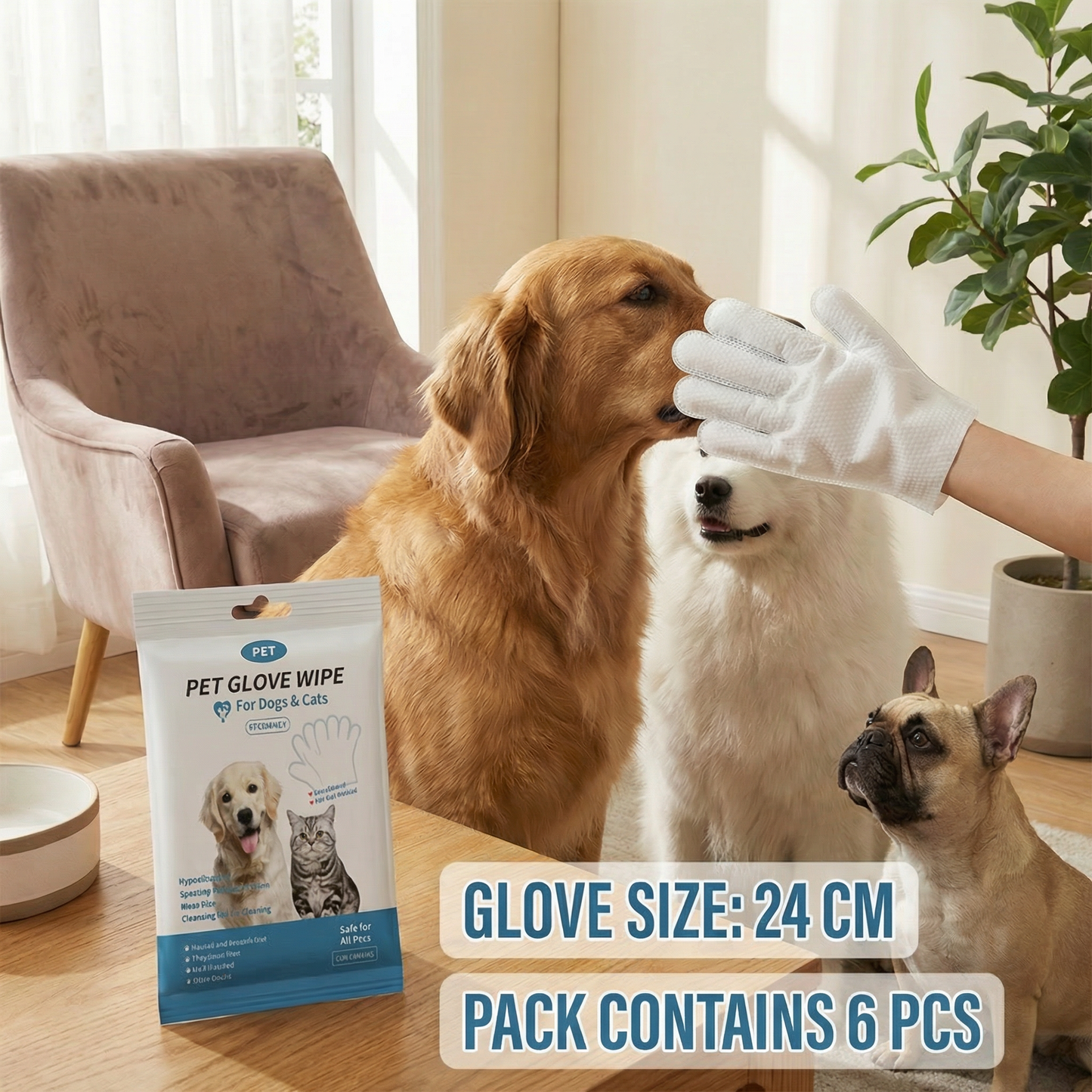 Glove cleaning wipes for pets