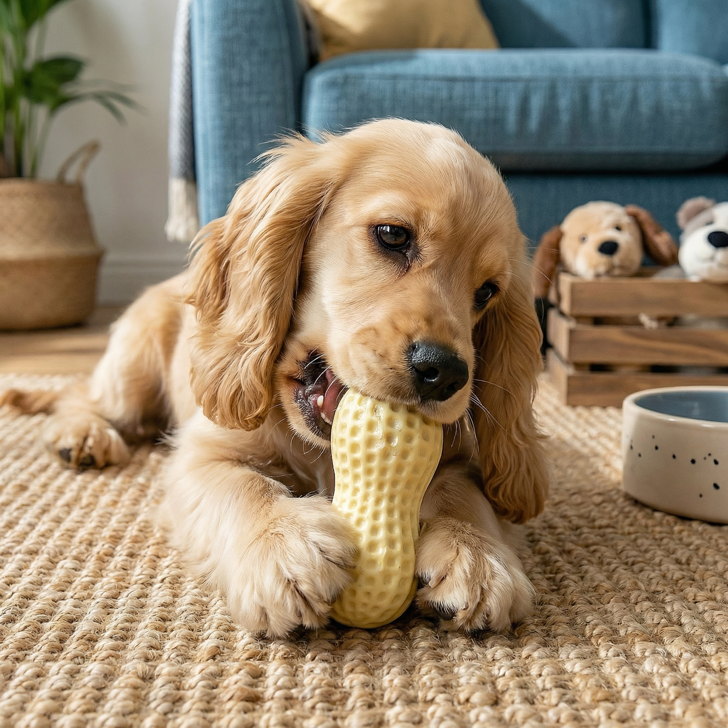 Durable squeaky peanut chew toy for dogs