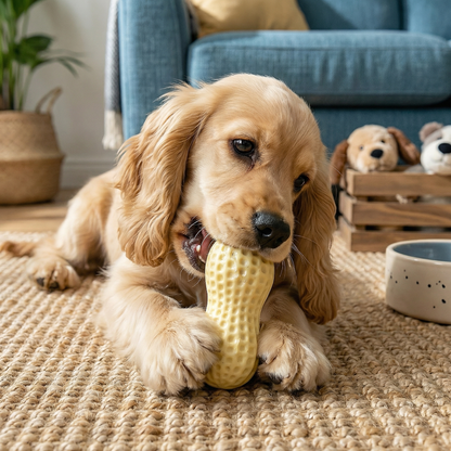 Durable squeaky peanut chew toy for dogs