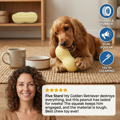 Durable squeaky peanut chew toy for dogs