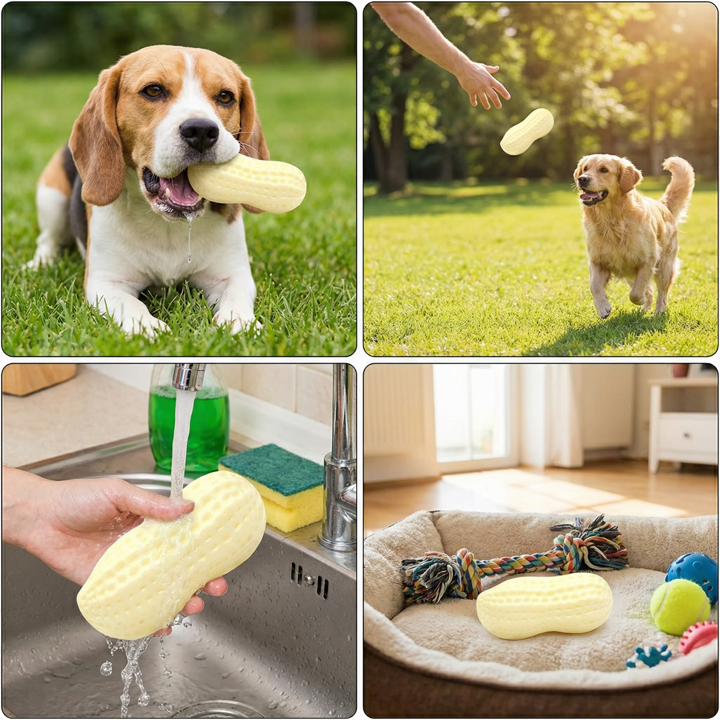 Durable squeaky peanut chew toy for dogs