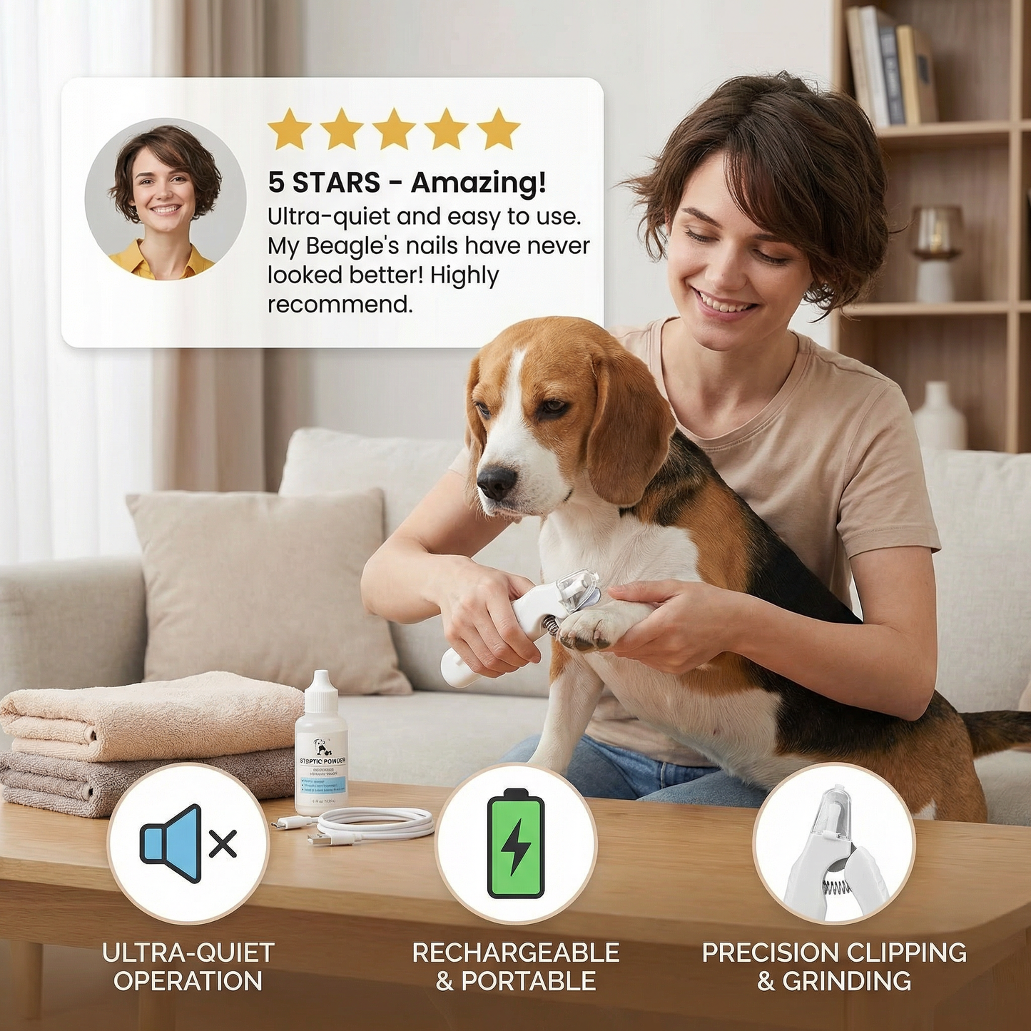2-in-1 Professional Dog Nail Clipper & Grinder – Ultra-Quiet & Rechargeable