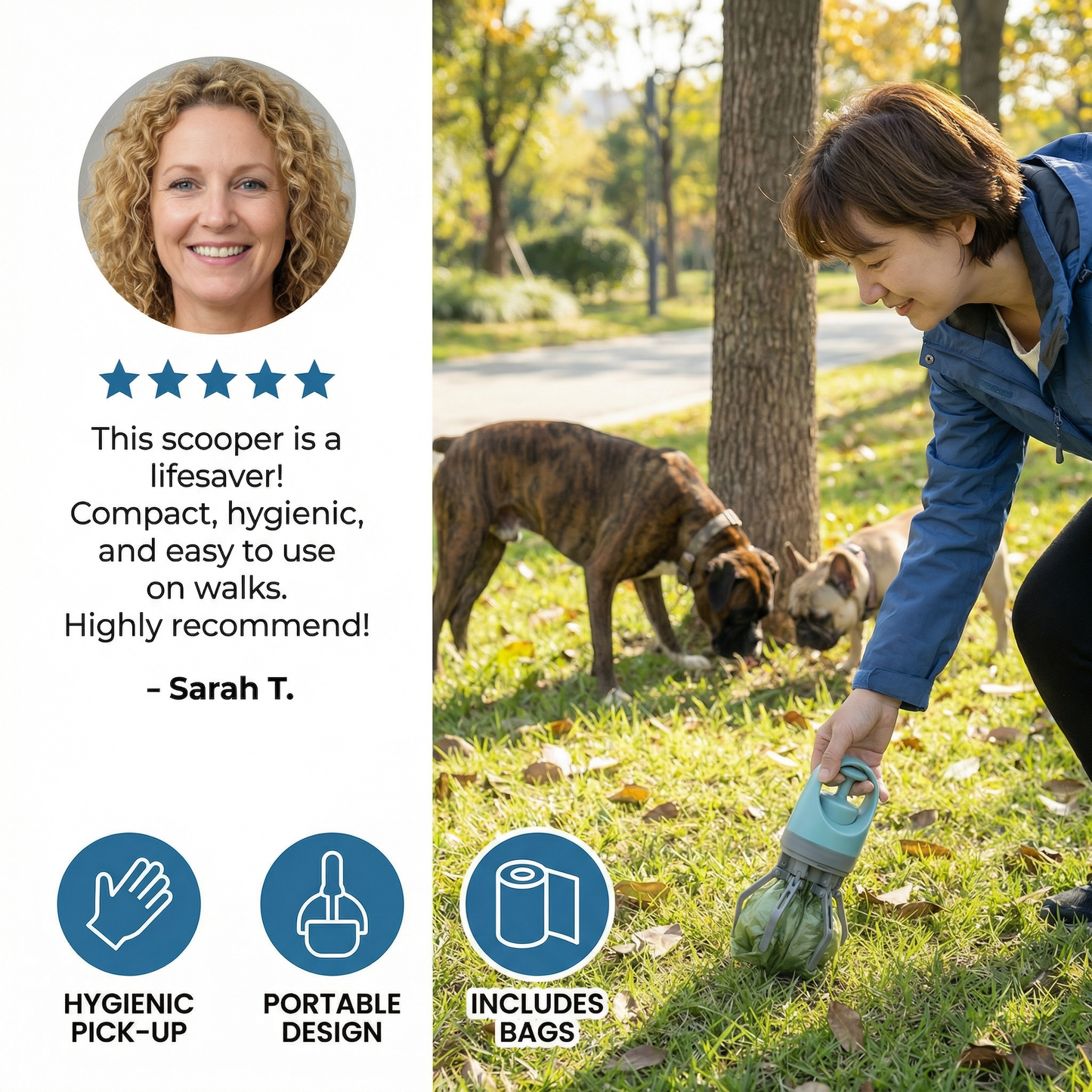 Dog Poop Scooper with Bags – Portable Outdoor Cleaning Set