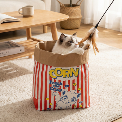 Cat Sleep & Play Cardboard Popcorn Bag