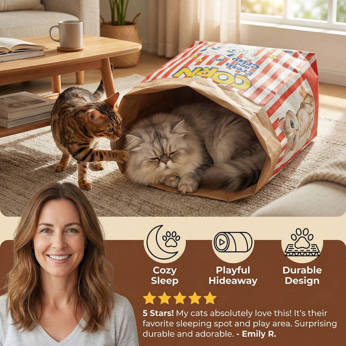 Cat Sleep & Play Cardboard Popcorn Bag