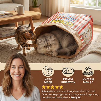 Cat Sleep & Play Cardboard Popcorn Bag