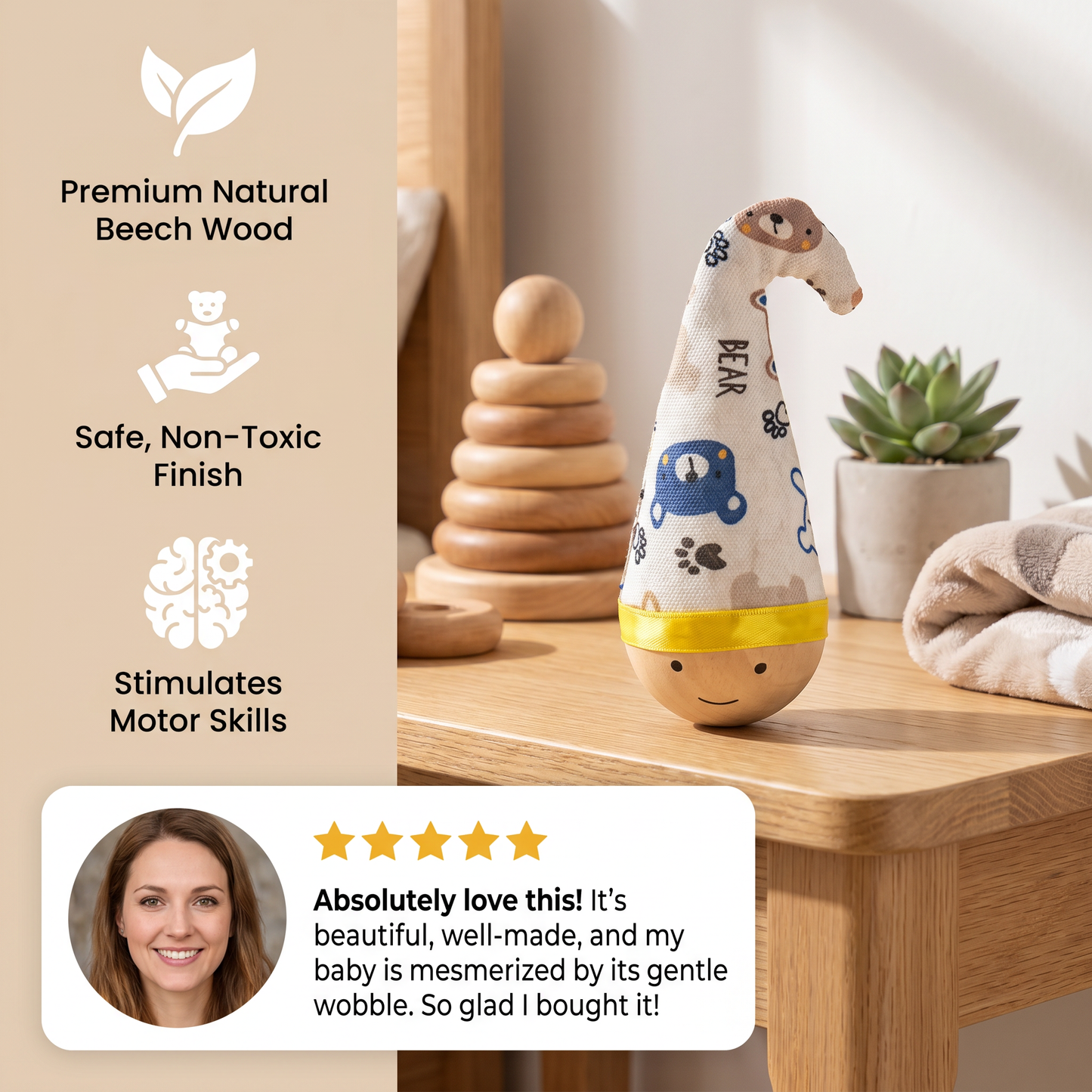 Natural Beech Wood Roly Poly Toy