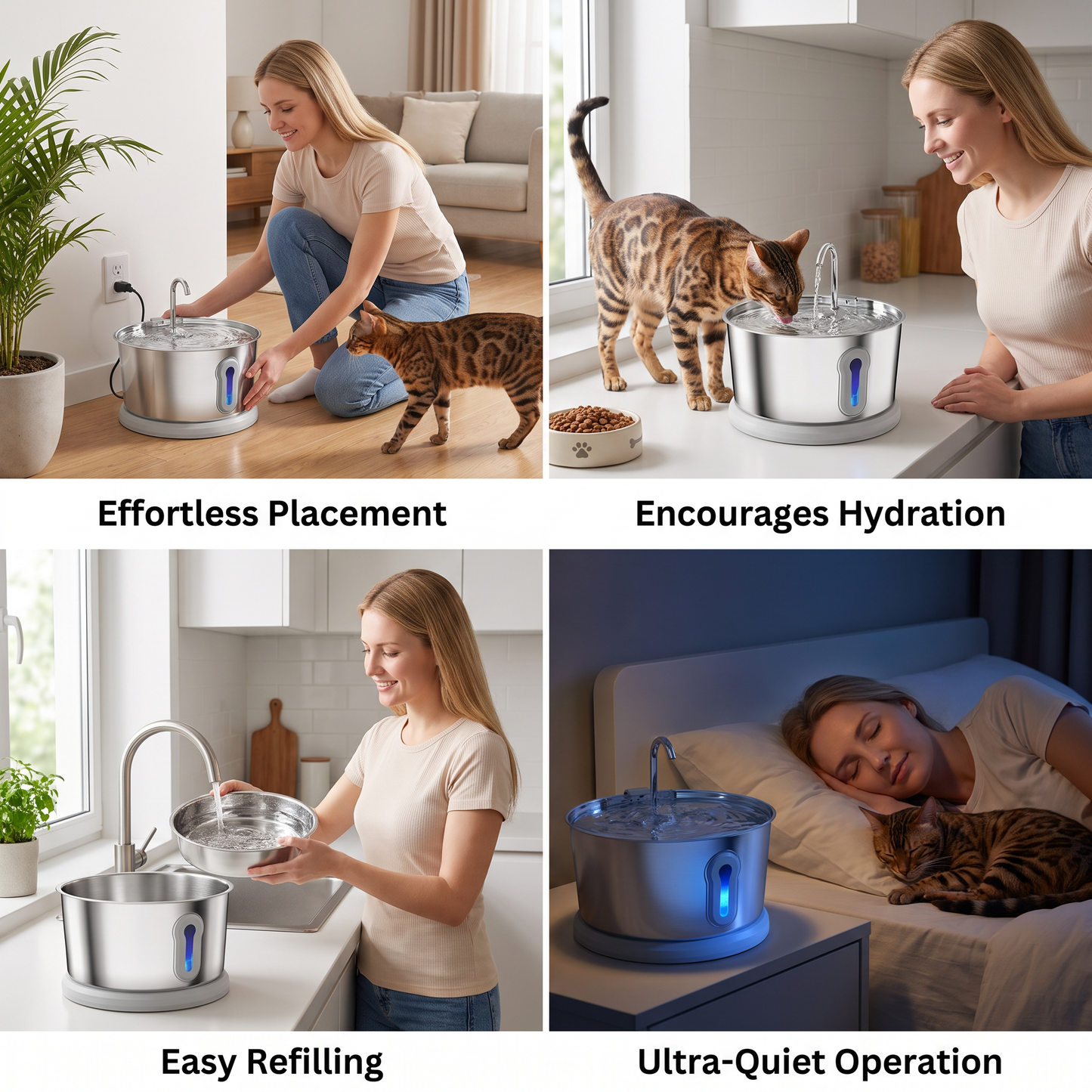 Smart Antibacterial Stainless Steel Pet Water Fountain – 4L Ultra-Quiet for Improved Pet Hydration & Health